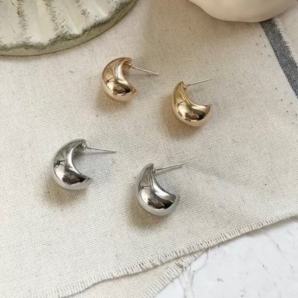 Small chunky crescent shape stud earrings